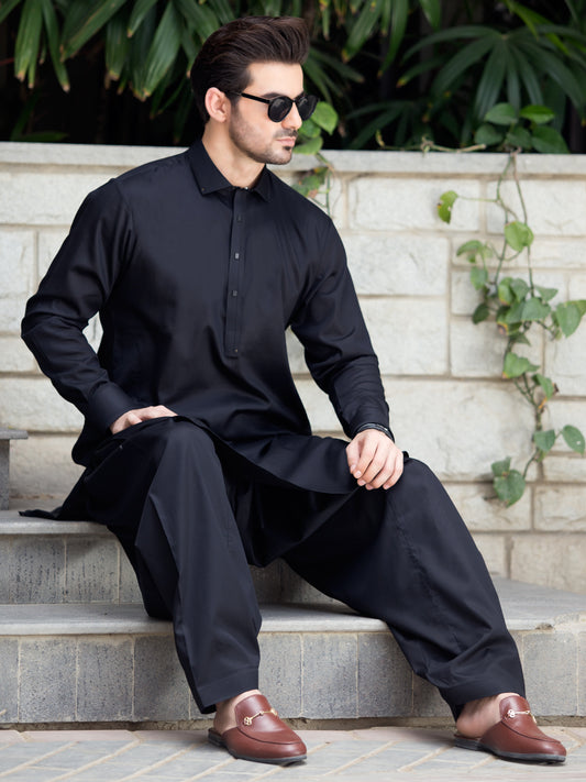 Black Blended Kameez Shalwar - ALWA-KS-246