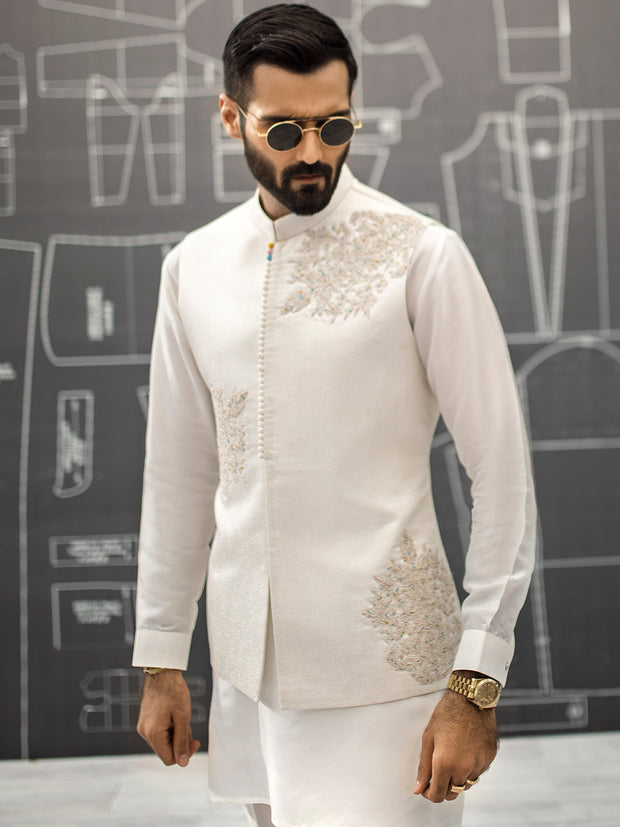 White Textured Waistcoat - AL-WC-341