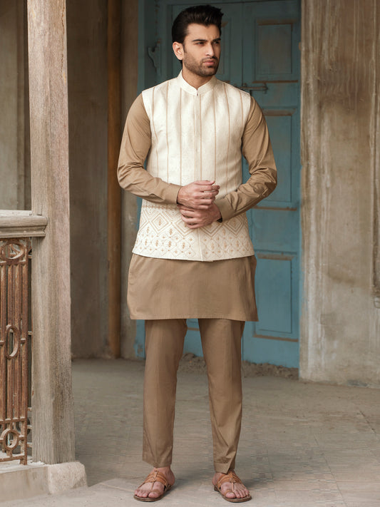 Cream Karandi Waistcoat - AL-WC-441
