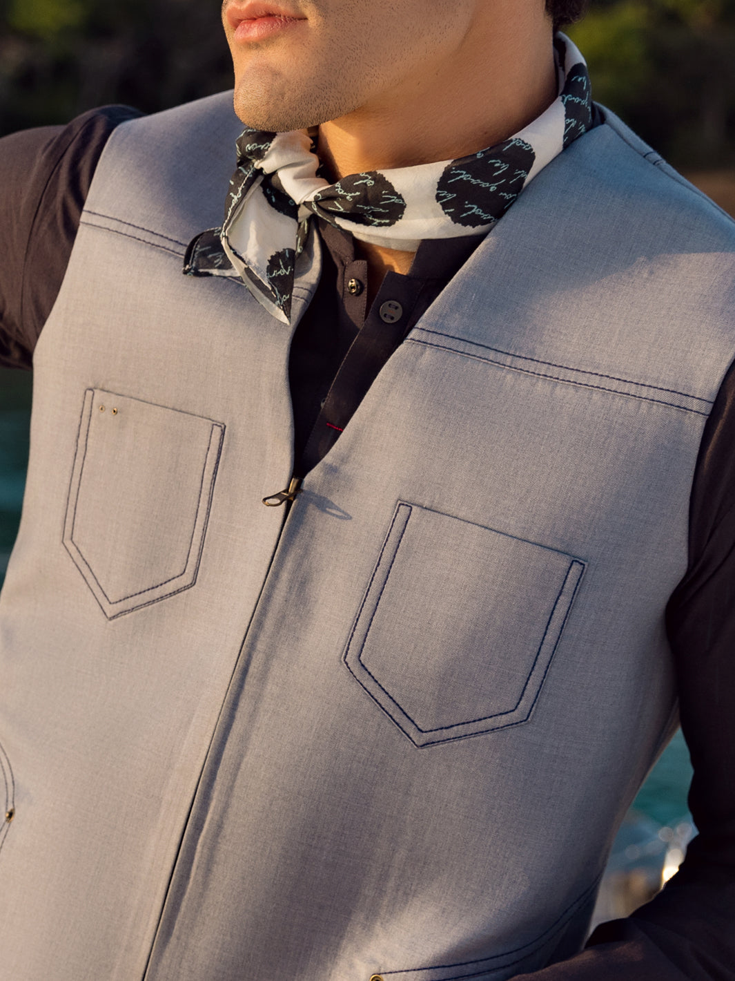 Light Blue Blended Waistcoat - AL-WC-449