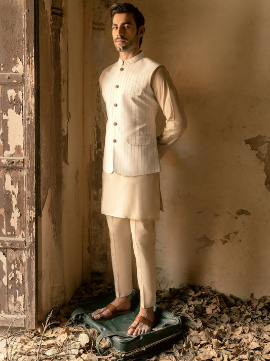 Off White Linen Waistcoat - AL-WC-453