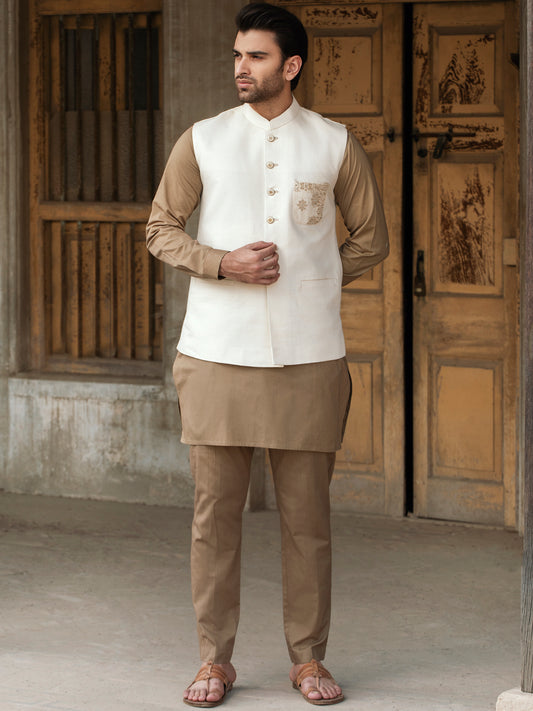 Off White Cotton Waistcoat - AL-WC-472