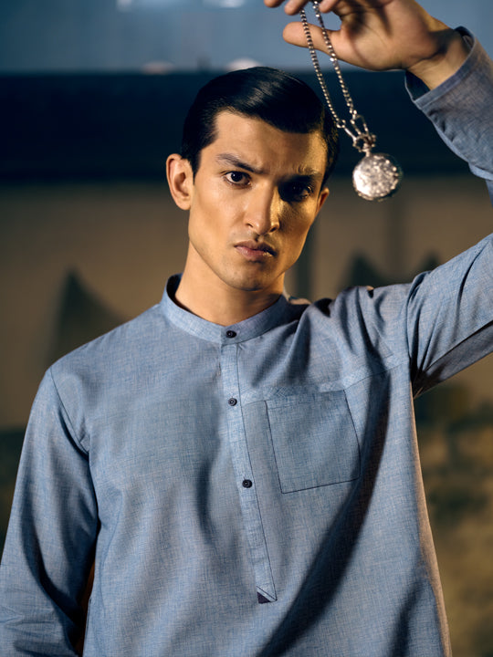 Blue Blended Kurta - AL-K-1040