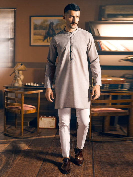Grey Blended Kurta - AL-K-1041