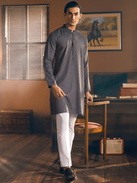 Dark Grey Blended Kurta - AL-K-1049