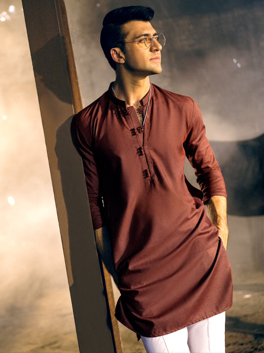 Maroon Blended Kurta - AL-K-1051