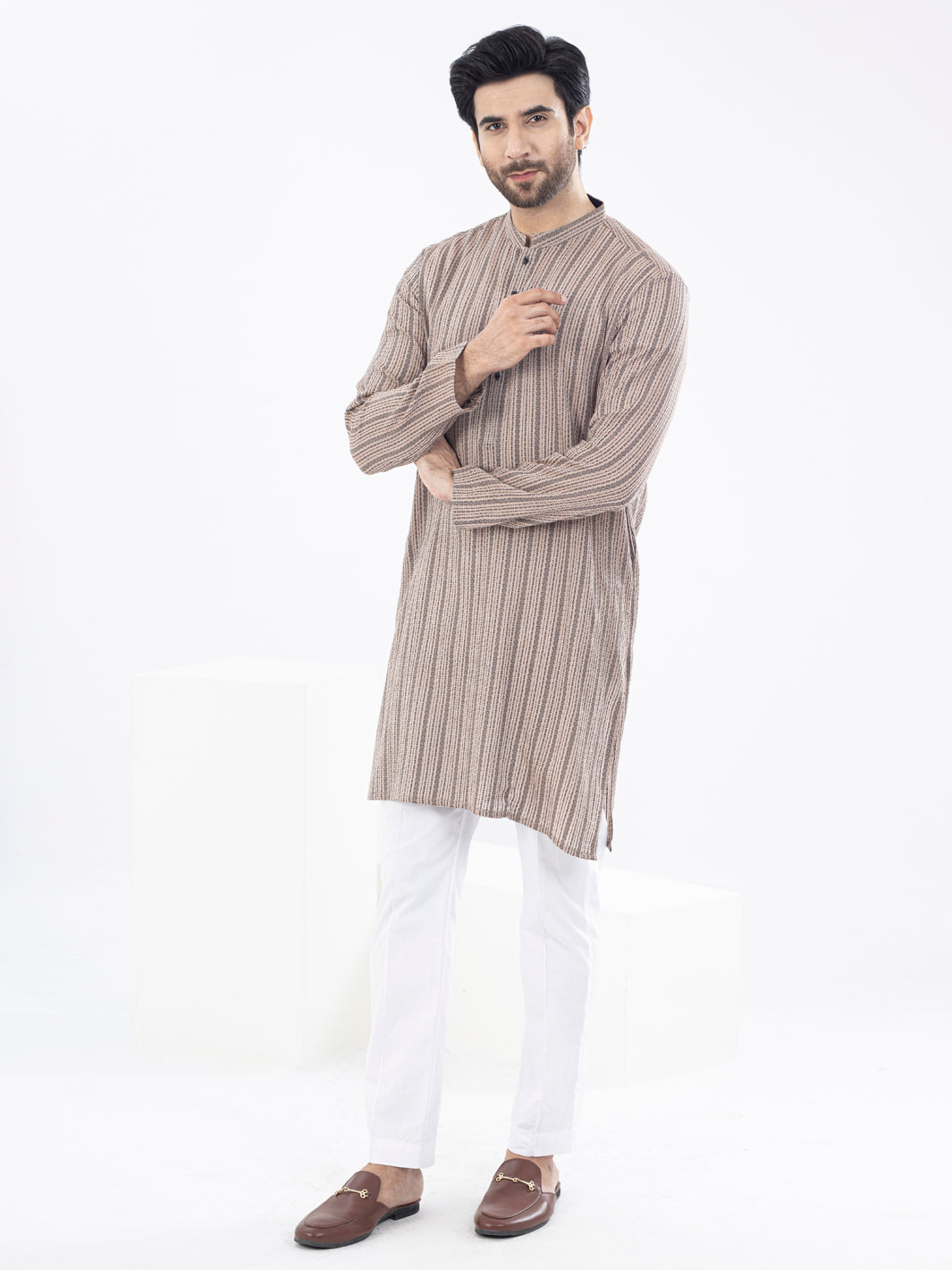 Brown Cotton Kurta - AL-K-1058