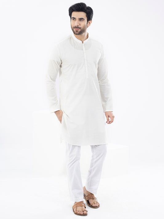 White Cotton Kurta - AL-K-1099