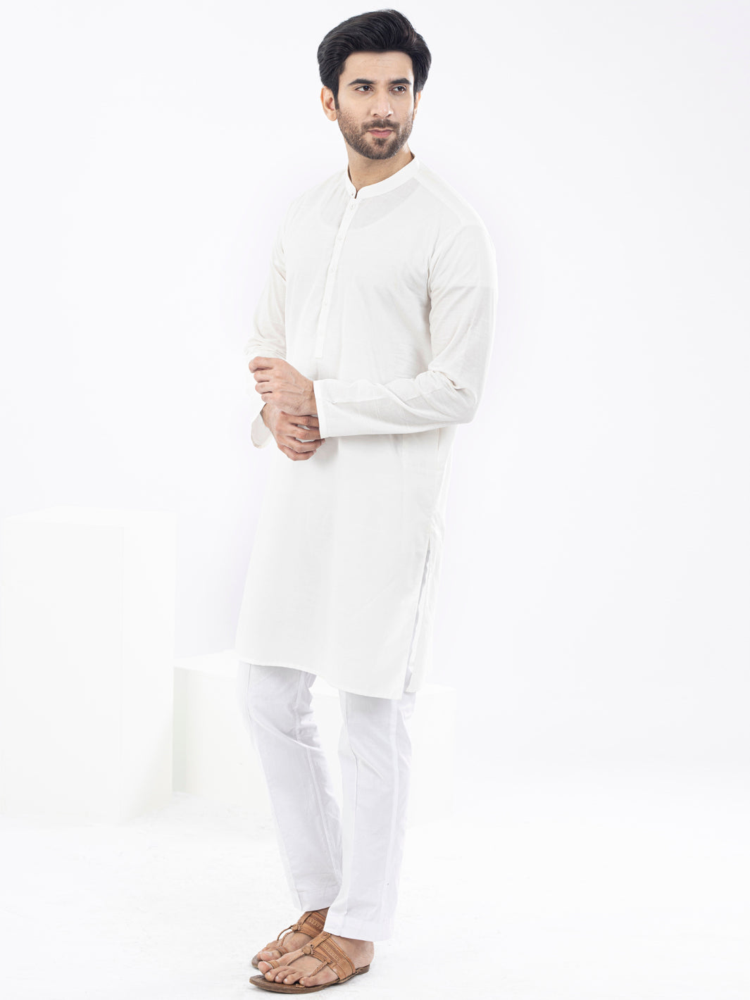 White Cotton Kurta - AL-K-1099
