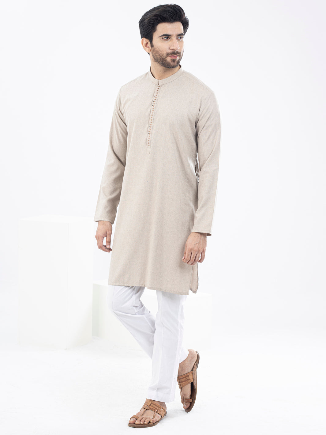 Fawn Blended Kurta - AL-K-1107