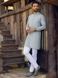 Light Blue Blended Kurta - AL-K-1109