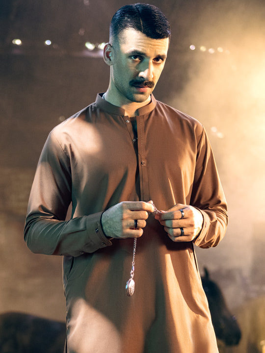 Brown Blended Kameez Shalwar - AL-KS-2850
