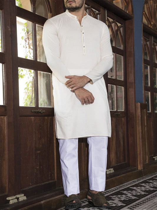 Creamy Yellow Blended Kurta - AL-K-664