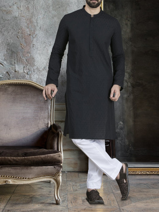 Black Cotton Kurta - AL-K-708