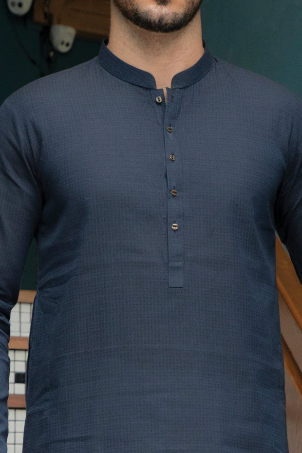 Navy Blue Blended Kurta - AL-K-730