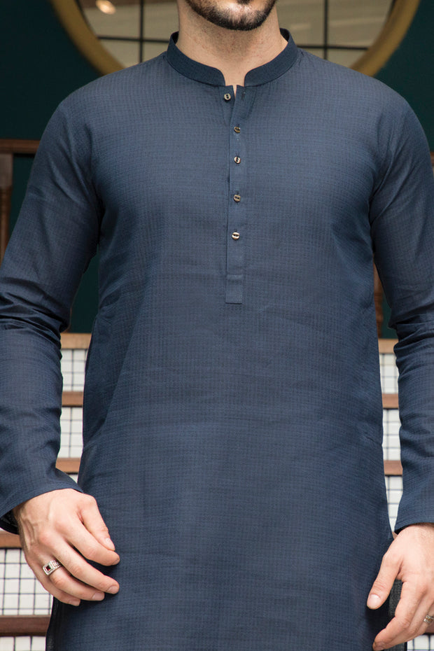 Navy Blue Blended Kurta - AL-K-730