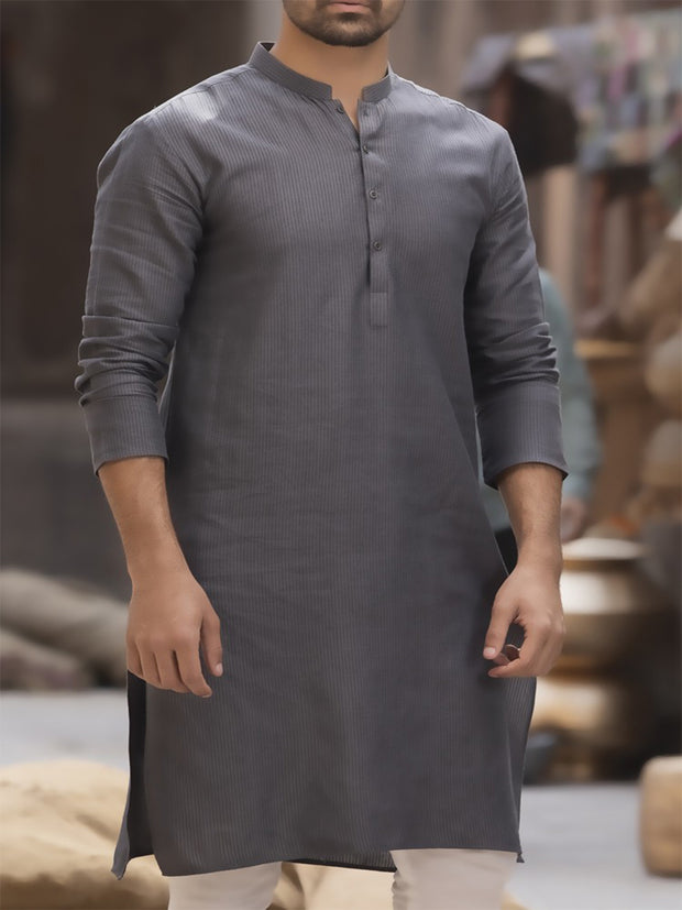 Grey Cotton Kurta - AL-K-739