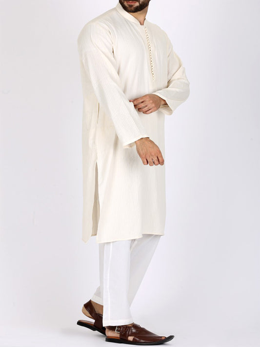 Off White Cotton Kurta - AL-K-758