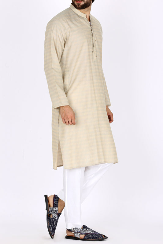 Beige Jacquard Kurta - AL-K-772A