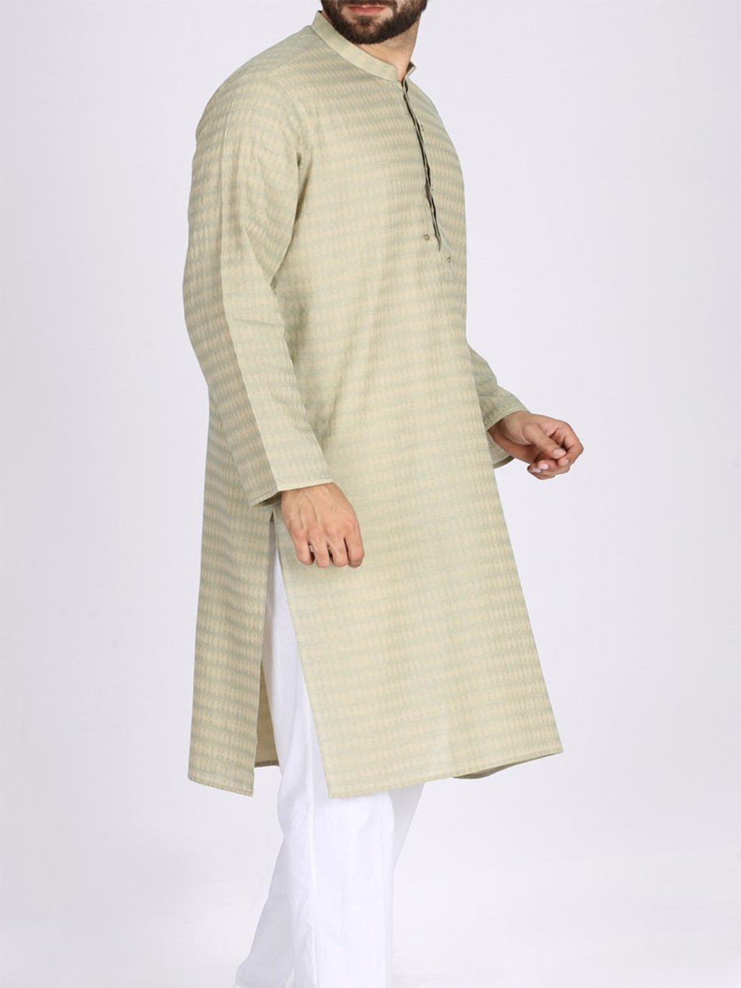 Ivory Green Jacquard Kurta - AL-K-772C