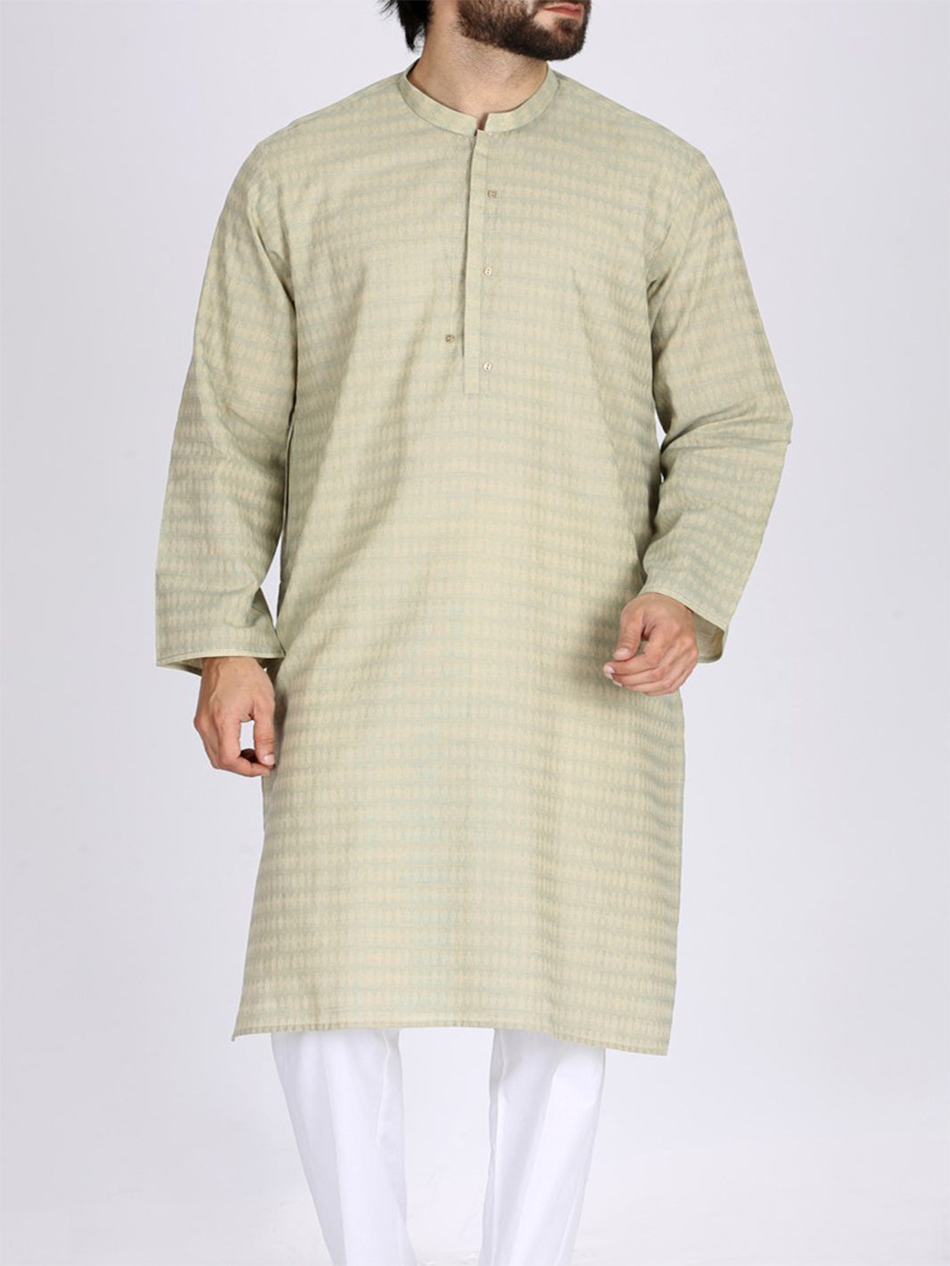 Ivory Green Jacquard Kurta - AL-K-772C