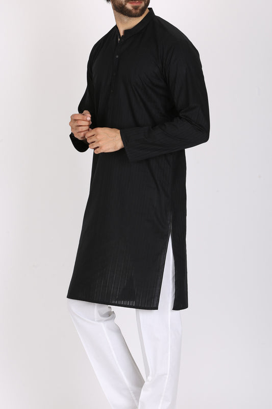 Black Cotton Kurta - AL-K-777