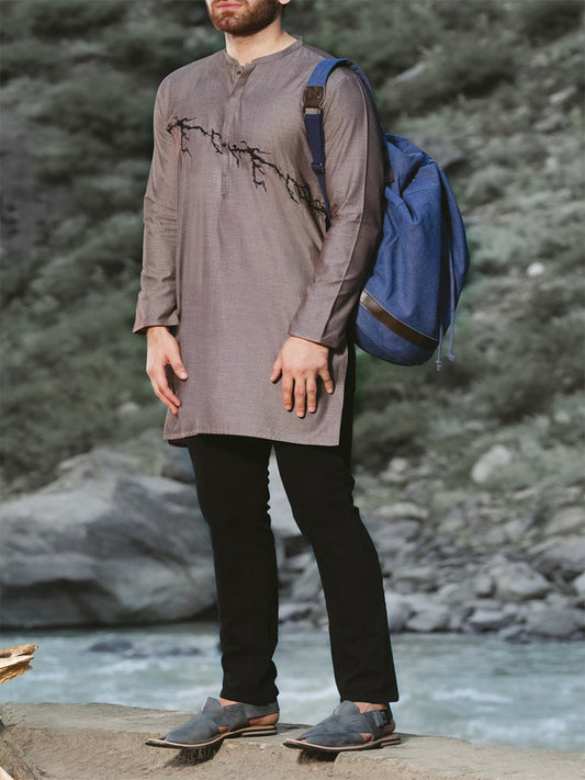 Grey Blended Kurta - AL-K-820