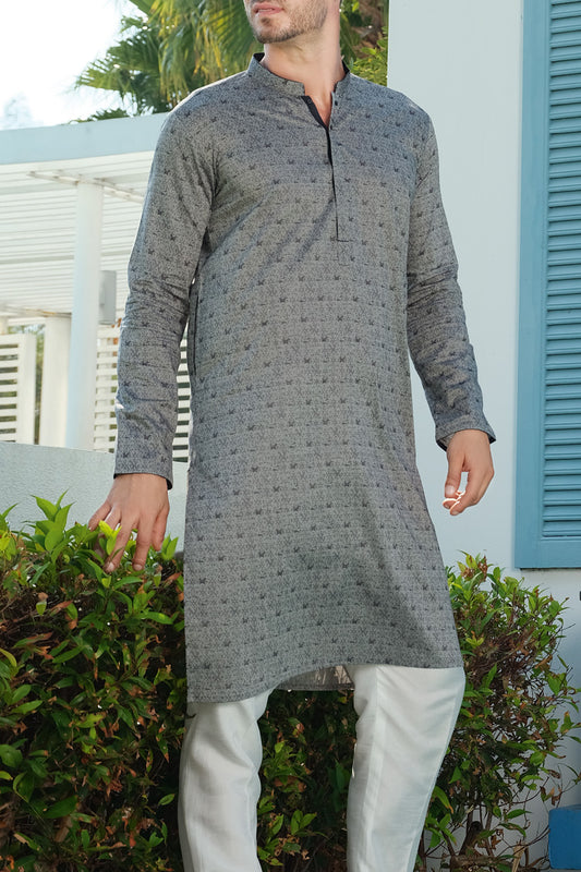 Grey Jacquard Kurta - AL-K-845