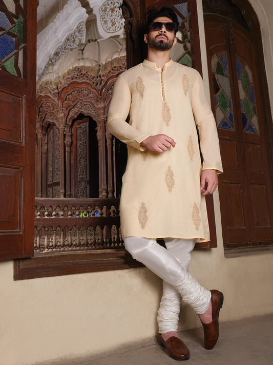 Beige Blended Kurta - AL-K-871