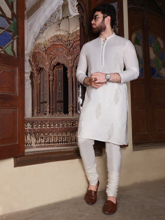 White Blended Kurta - AL-K-872