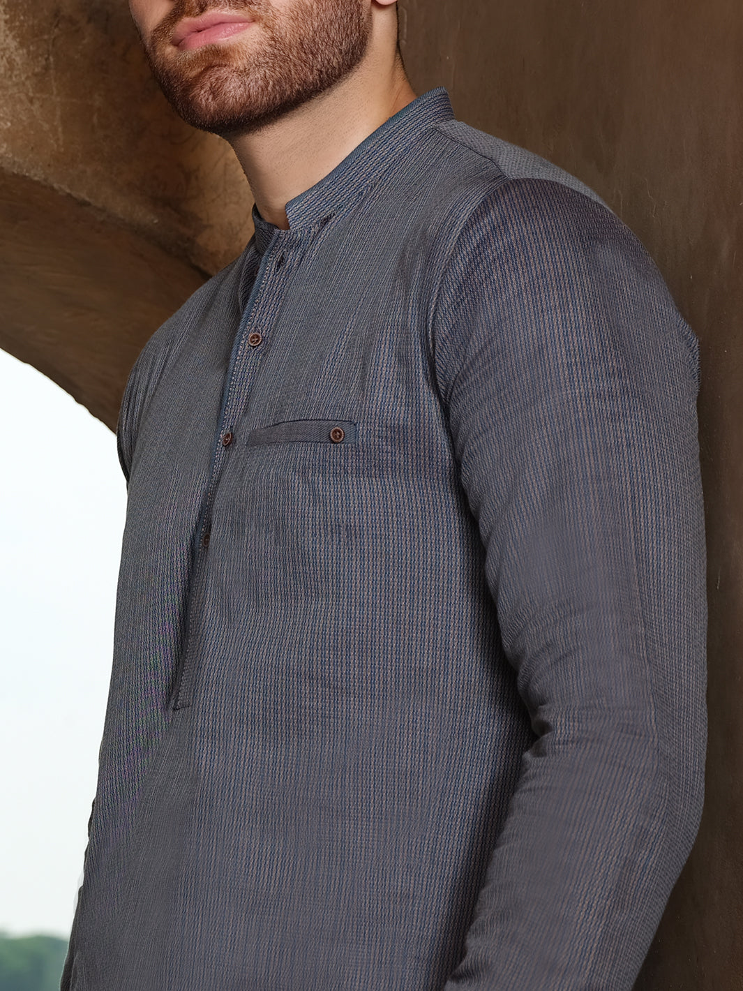 Blue Dobby Textured Kurta - AL-K-890