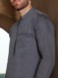 Blue Dobby Textured Kurta - AL-K-890