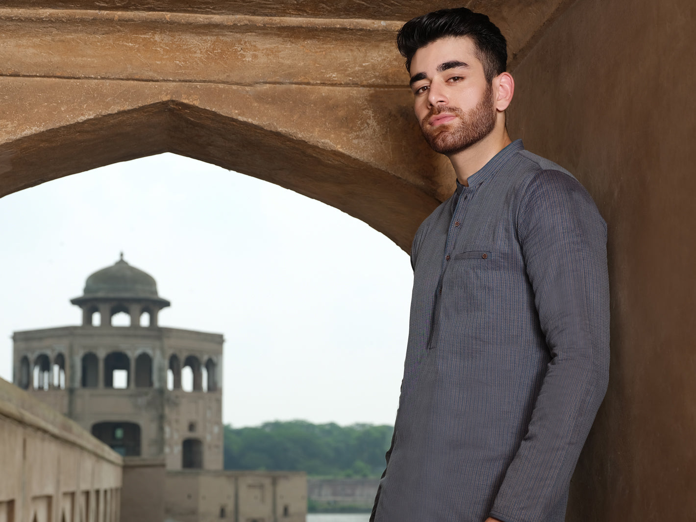 Blue Dobby Textured Kurta - AL-K-890