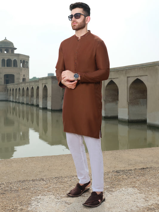 Dark Brown Blended Kurta - AL-K-900