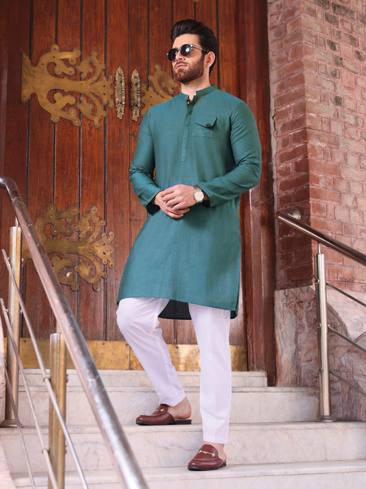 Teal Green Cotton Kurta - AL-K-906