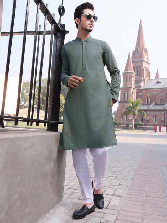 Green Cotton Kurta - AL-K-910