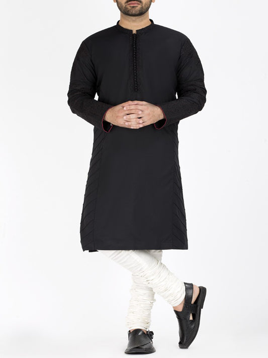 Black Blended Formal Kurta - AL-K-SP-014