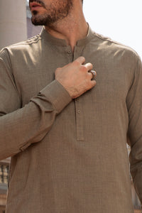 Ash Brown Blended Kameez Shalwar - AL-KS-2293