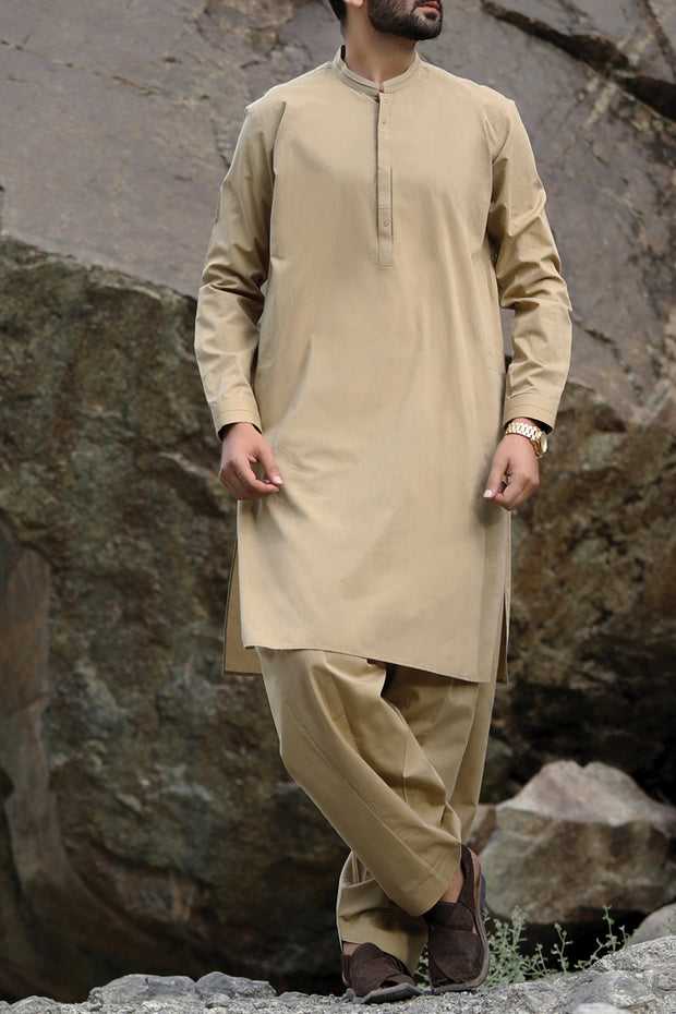 Olive Green Blended Kameez Shalwar - AL-KS-2294