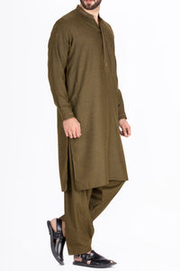 Olive Green Blended Kameez Shalwar - AL-KS-2336