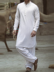 Off White Cotton Kameez Shalwar - AL-KS-2354