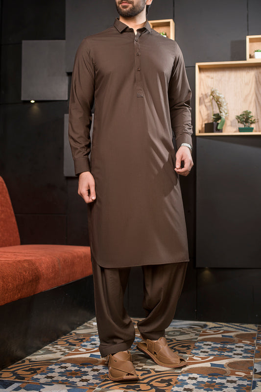 Brown Blended Kameez Shalwar - ALWA-KS-127