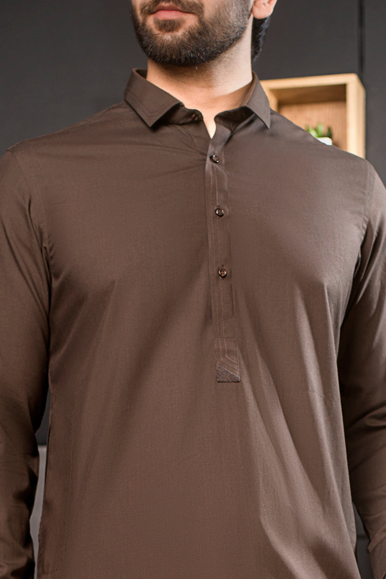 Brown Blended Kameez Shalwar - ALWA-KS-127