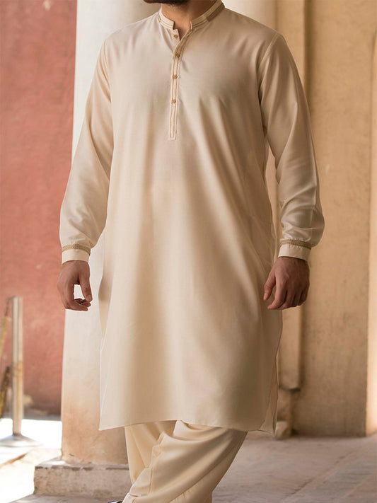 Off White Blended Kameez Shalwar - AL-KS-2367