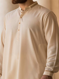 Off White Blended Kameez Shalwar - AL-KS-2367