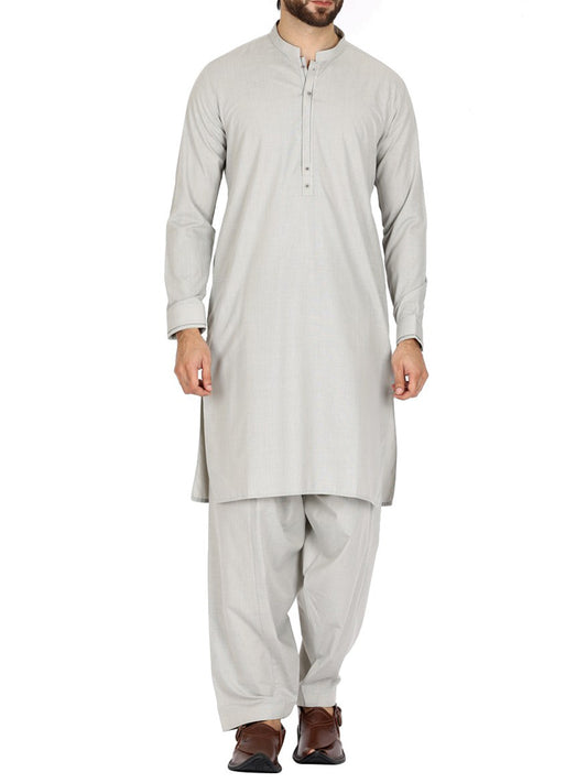 Light Grey Blended Kameez Shalwar - AL-KS-2369