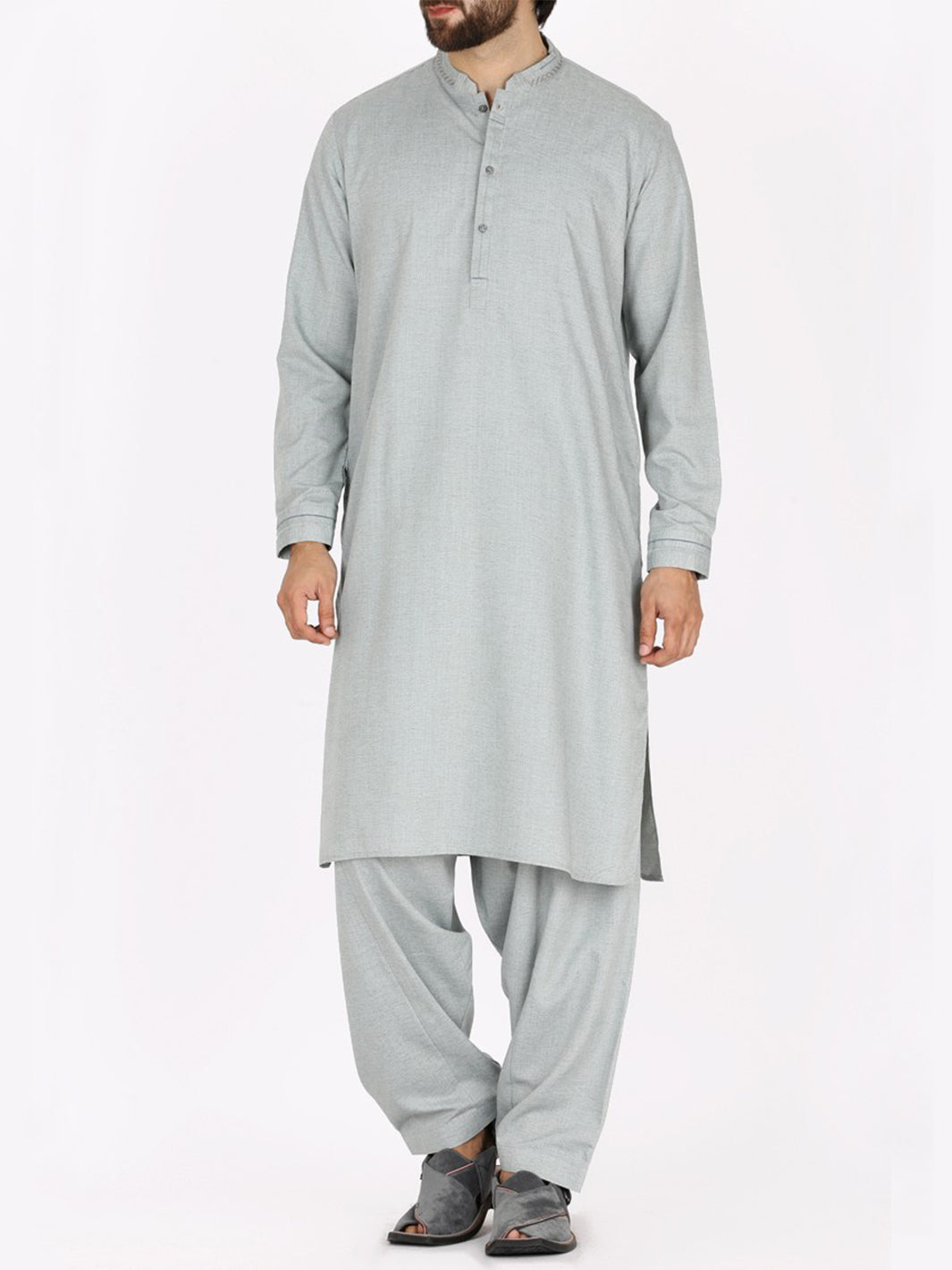 Light Grey Blended Kameez Shalwar - AL-KS-2373