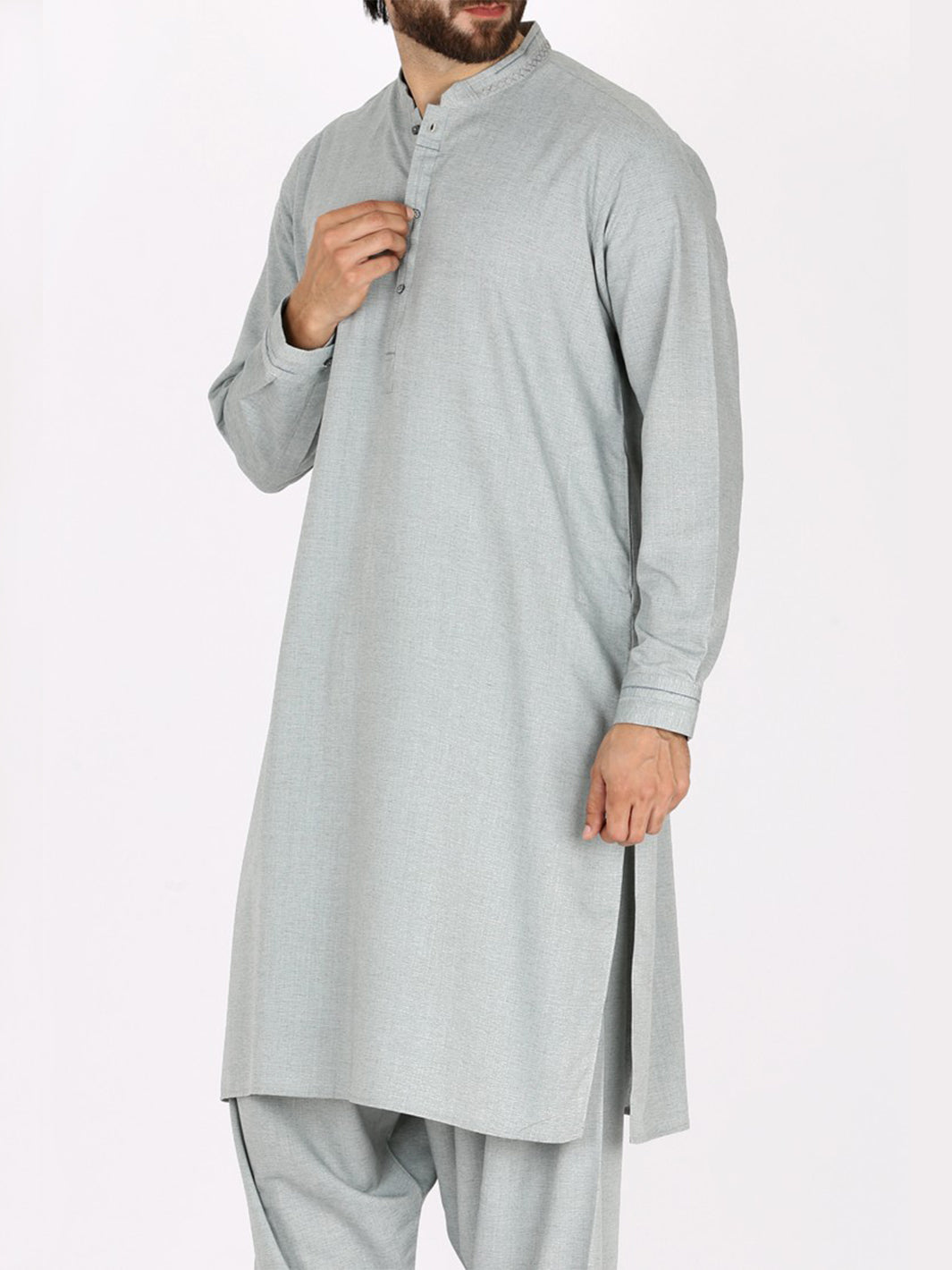 Light Grey Blended Kameez Shalwar - AL-KS-2373