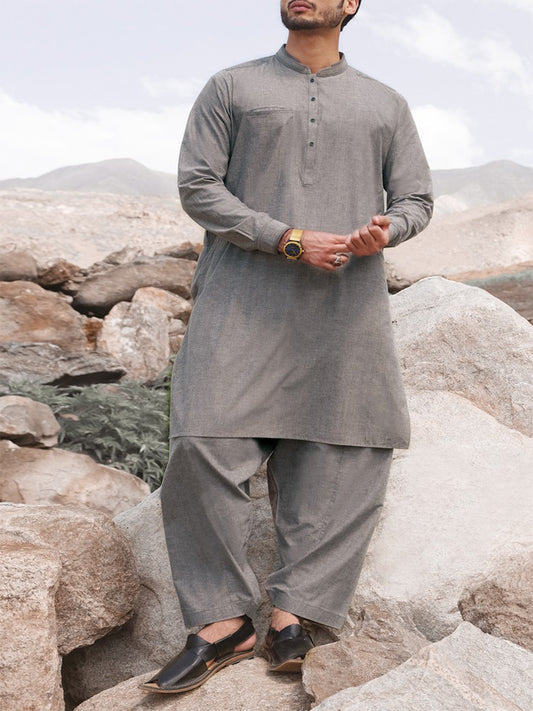 Grey Blended Kameez Shalwar - AL-KS-2375