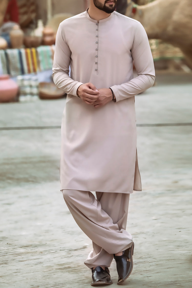 Beige Cotton Kameez Shalwar - AL-KS-2376